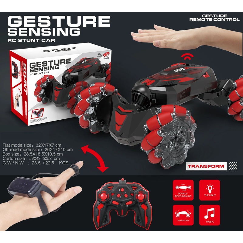 Gesture Sensing RC Transforming Stunt Car – Assorted Colours