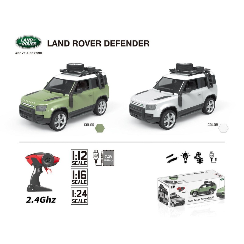 RANGE ROVER Defender RC Car with front Lights 1:24 Scale – Green