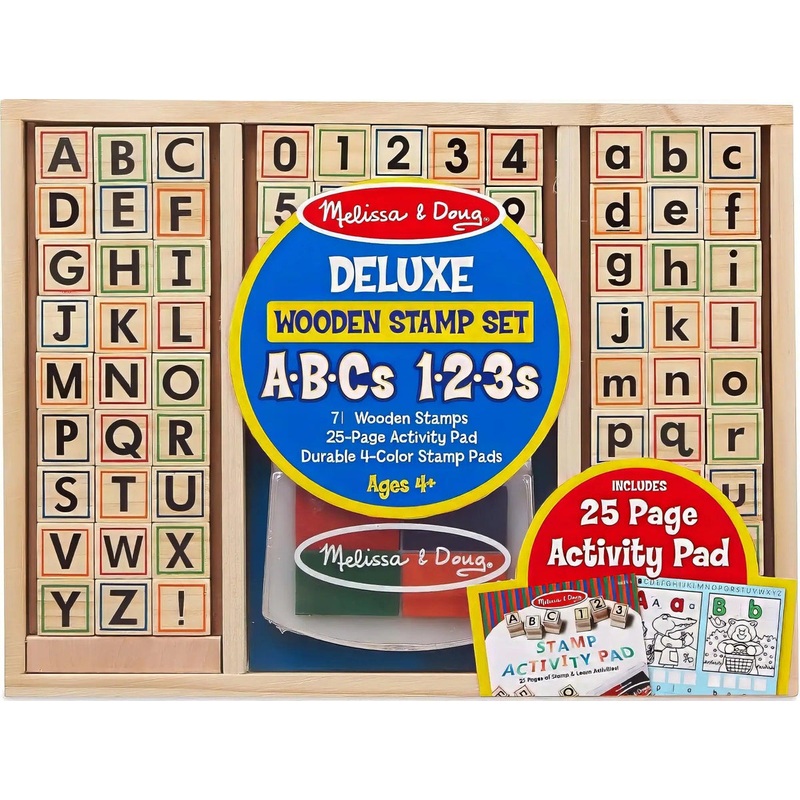 Melissa & Doug Deluxe Wooden Stamp Set – ABC 123