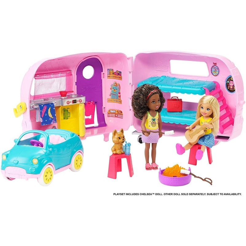 Barbie Club Chelsea Playset with Doll. Puppy. Car. Transforming Camper