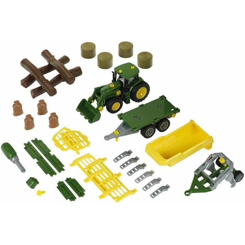 Klein John Deere 6215R Tractor with Wood and Hay Cart Trailer