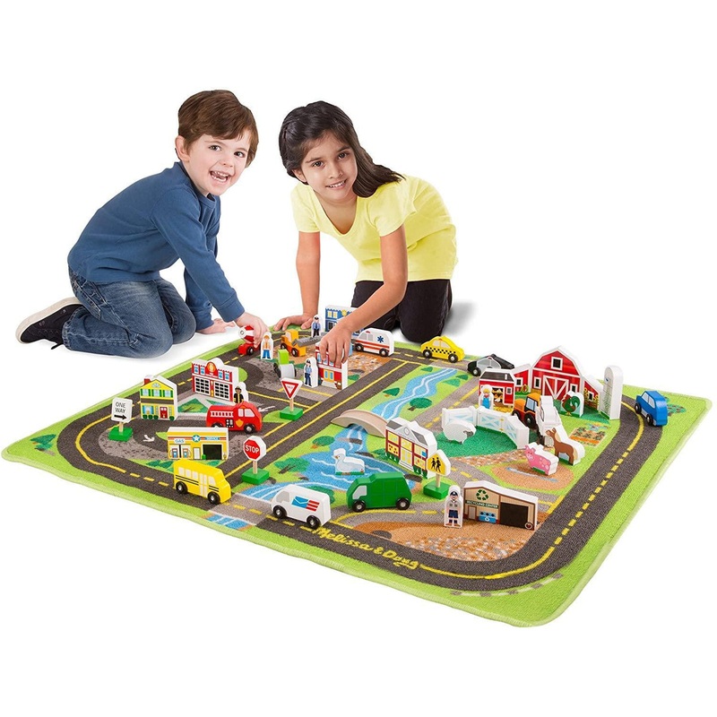 Melissa & Doug 15195 Deluxe Activity Road Rug Play Set with 49 Wooden