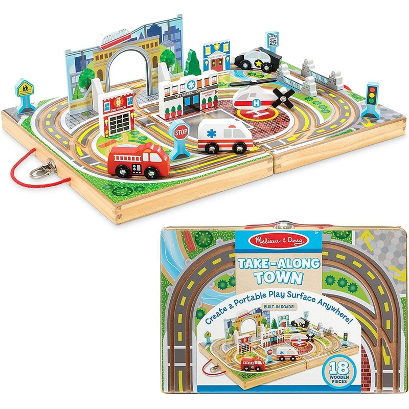 Melissa & Doug 40141 Wooden Take-Along Tabletop Town 18-Piece