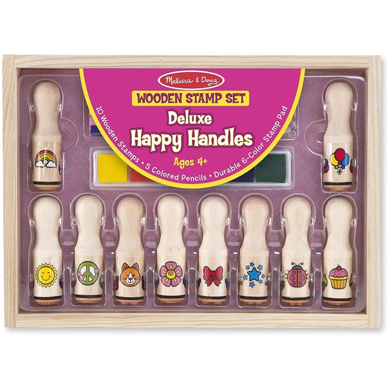 Melissa & Doug Wooden Stamp Set – Deluxe Happy Handles