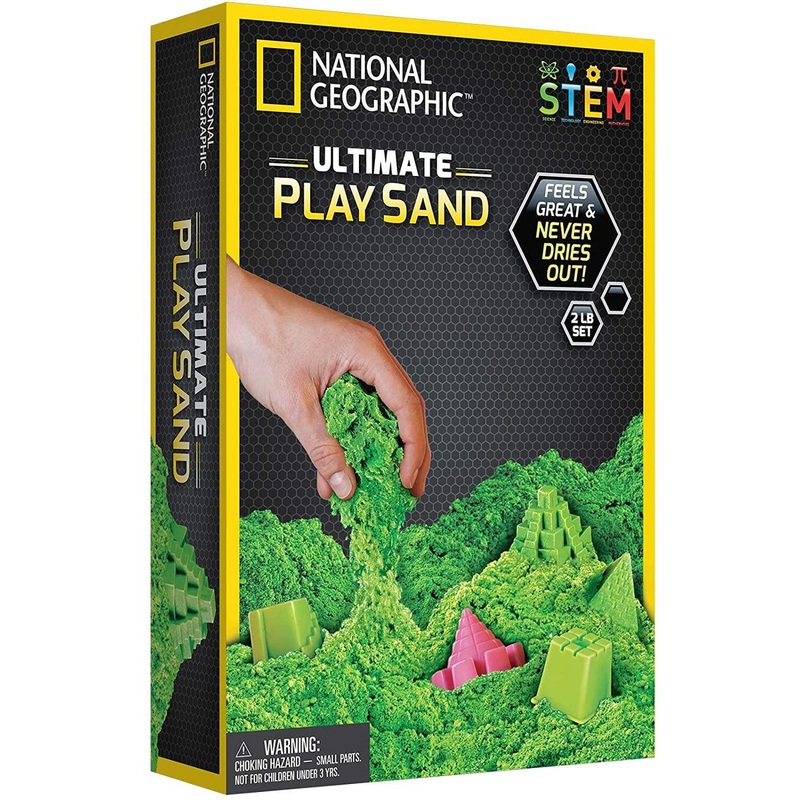 National Geographic Green Play Sand 900g with Castle Moulds and Tray.