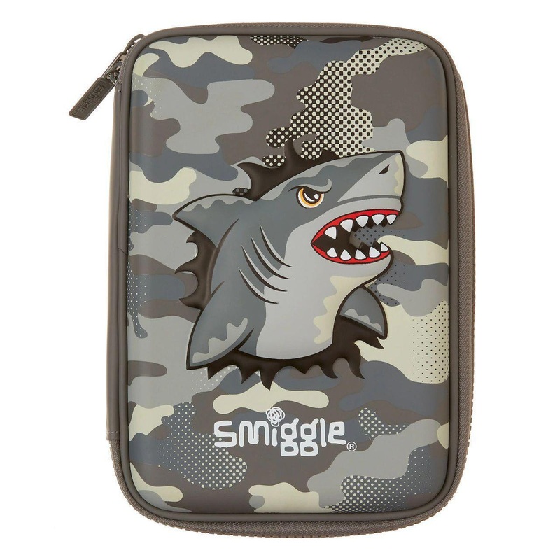 SMIGGLE Budz Character Hardtop Pencil Case. Shark Grey