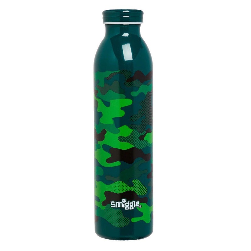 SMIGGLE Budz Slimline Stainless Steel Drink Bottle. Camouflage Print