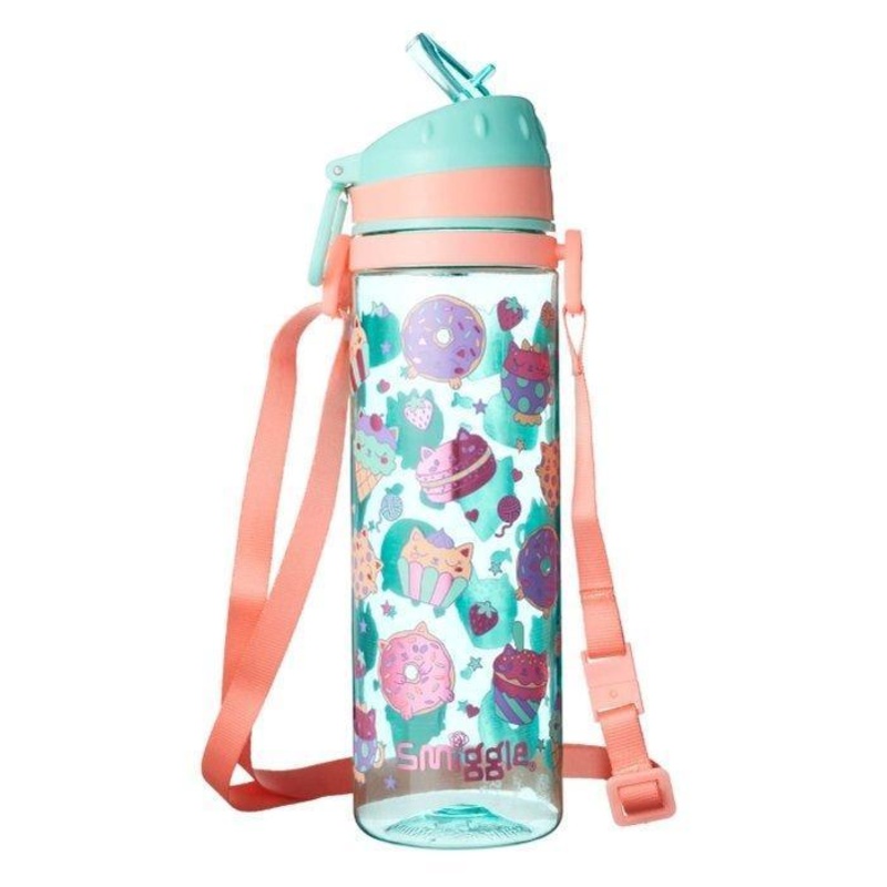 SMIGGLE Dizzy Strap Drinking Bottle. Mint/Peach