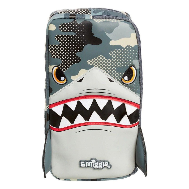 SMIGGLE Budz Character Two Pocket Pencil Case – Grey Shark