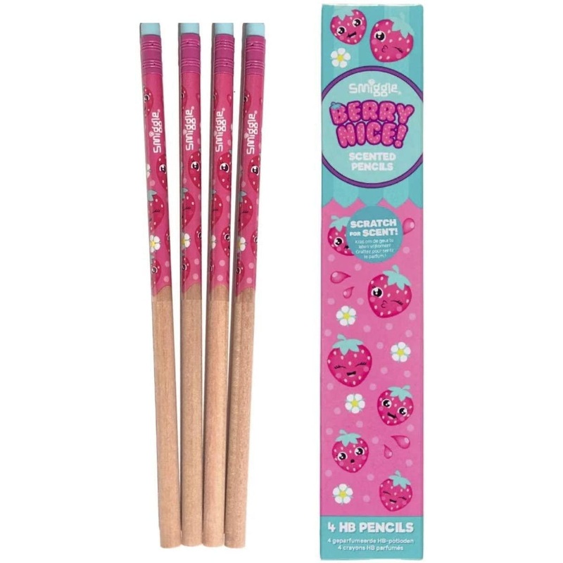 SMIGGLE Pencils x 4 Pack Scented Pencils With Eraser Top – Berry Nice