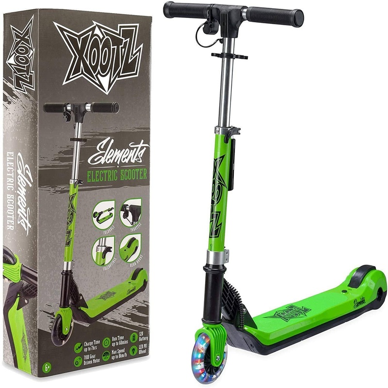 XOOTZ Kids Electric Scooter Folding with LED Light Up Wheel – Green