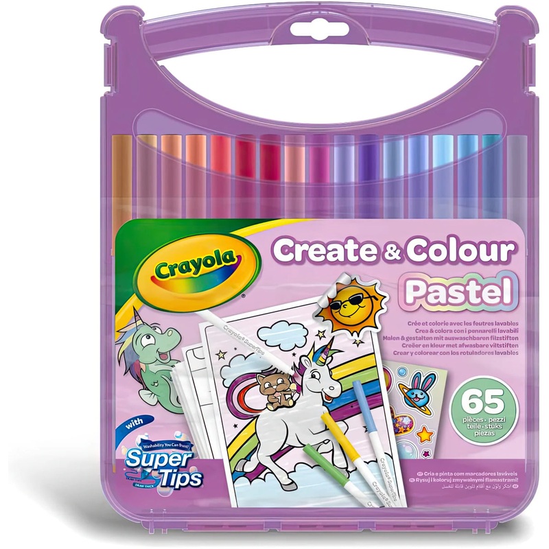 CRAYOLA Mini Washable Create & Colour Pastel Marker Pen Case 65pcs