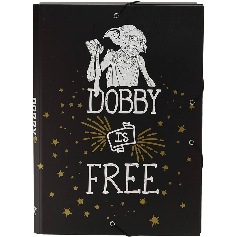 Harry Potter A4 Dobby Black. Elasticated 3 Flap Folder