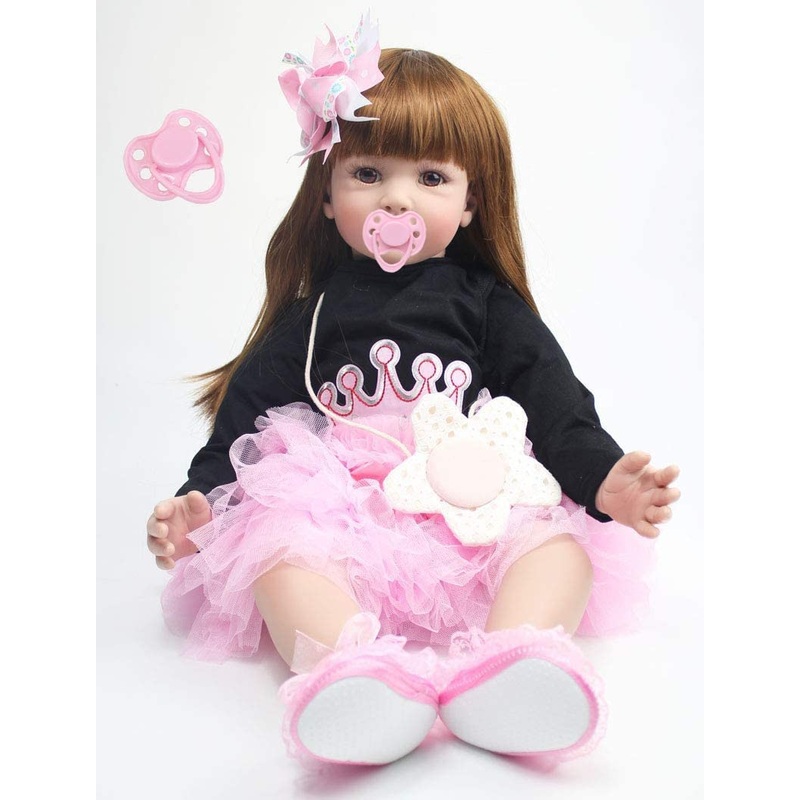 Angelbaby 24 inch Beautiful Long Hair Reborn Toddler Girl Dolls Realistic Silicone Reborns Confortable Touch Weighted Babies wit