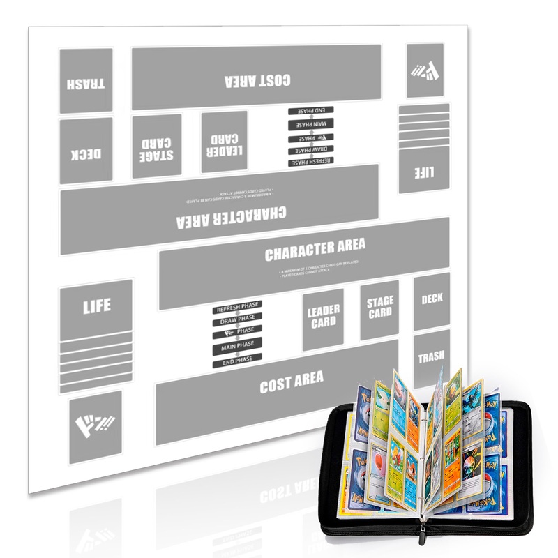 Extalas Playmat for One Piece Card Game for Two Players, 24×24 inches, with 4-Pocket Card Binder Set and 400+ Card Capacity(Whit