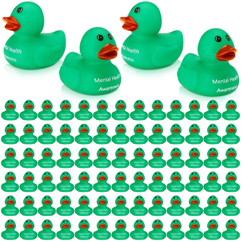 Gemscream 50 Pcs Mental Health Awareness Rubber Ducks Green Rubber Ducks Mental Health Gifts Anxiety Relief Ducks for Friend Fam