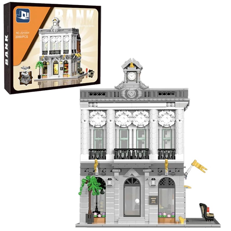 kowkis Mini Bank Architecture Mini Building Blocks Set with LED Lights,2 Levels Modular Architecture,MOC Creative Model Set,Cons