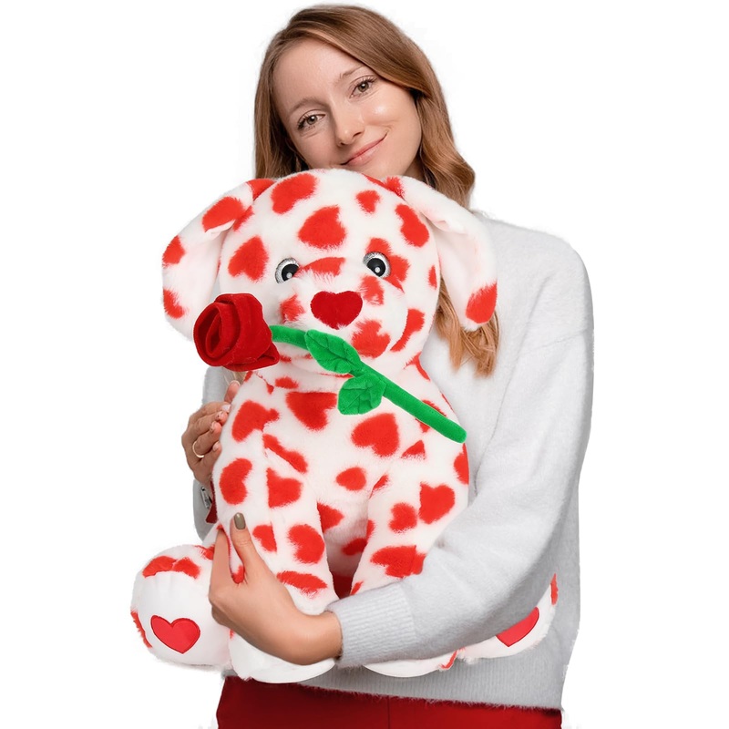 MaoGoLan Dog Stuffed Animal for Girlfriend,Cute Dog Plush Stuffed Animal with Rose,18 inch Plush Puppy Stuffed Dog for Girls