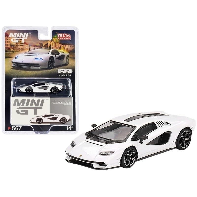 MINI GT True Scale Miniatures Model Car Compatible with Lamborghini Countach LPI 800-4 Bianco Siderale 1/64 Diecast Model Car MG