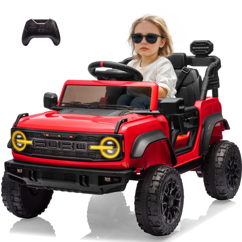 12v Ride On Truck with Remote Control Licensed Ford Bronco Raptor Electric Vehicle for Kids,Toddler Cars to Drive,Sefety Belt,Lo