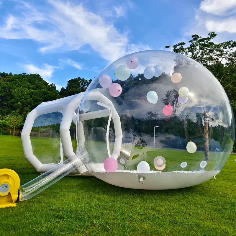 8FT Inflatable Bubble House for Kids, Clear PVC Bubble Balloon House with Tunnel, Air Blower, 600W Air Pump Transparent Bubble H