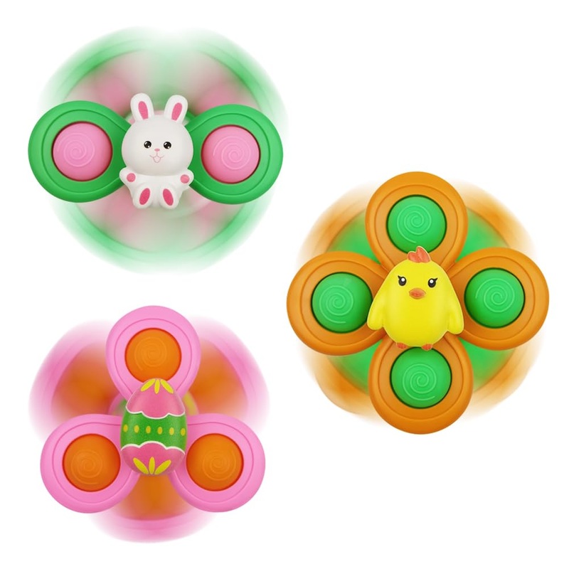 Anditoy 3 Pack Easter Suction Cup Spinner Toys Sensory Bath Toys for Toddlers Kids Easter Basket Stuffers Gifts Fillers Party Fa