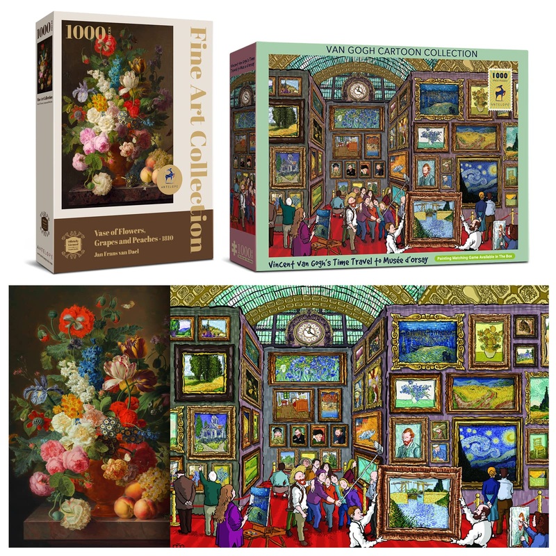 Antelope 2 in 1 1000 Piece Puzzle Bundle – Van Gogh’s Time Travel to Muse Da Orsay – 1000 Piece Jigsaw Puzzle Bundle with Vase F