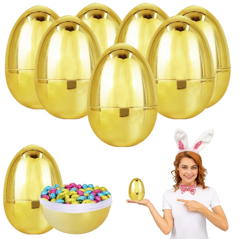 Chochkees Jumbo Golden Easter Eggs Metallic Gold, Goodie Basket Prize, 6” Inch (48-Pack)