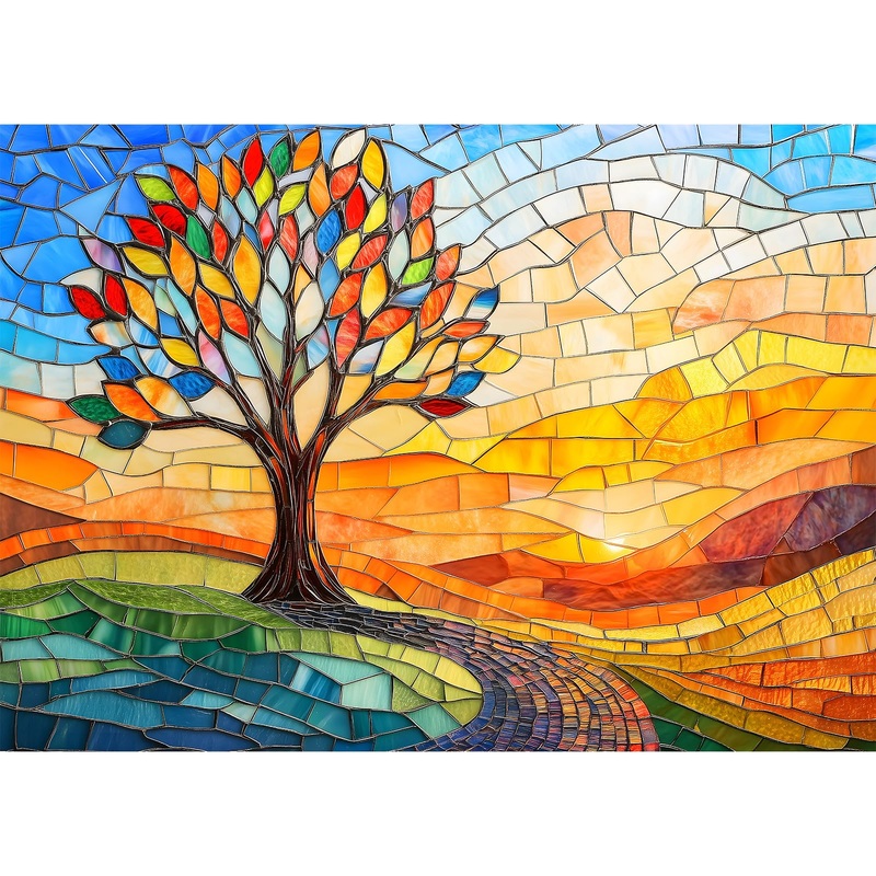 Colorful Stained Glass Tree of Life Puzzle – 1000 Pieces Jigsaw Puzzle for Adults – Challenging and Unique (19.7×27.6 in)