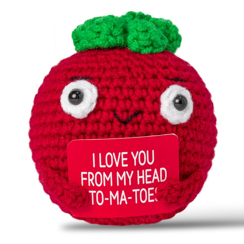 DJianrang Handmade Positive Tomato Crochet Doll with Encouragement Words Card, Mini Plush Knitted Crochets Toy Cute Emotional Su