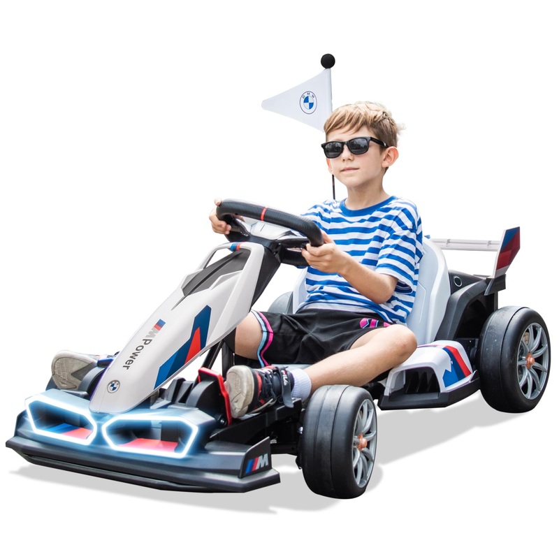 FORESEE 24V Licensed BMW Kids Electric Go Kart – Adjustable Seat, 7.5 MPH, Drifting, LED Lights, 132 lbs Capacity, for Ages 6+,
