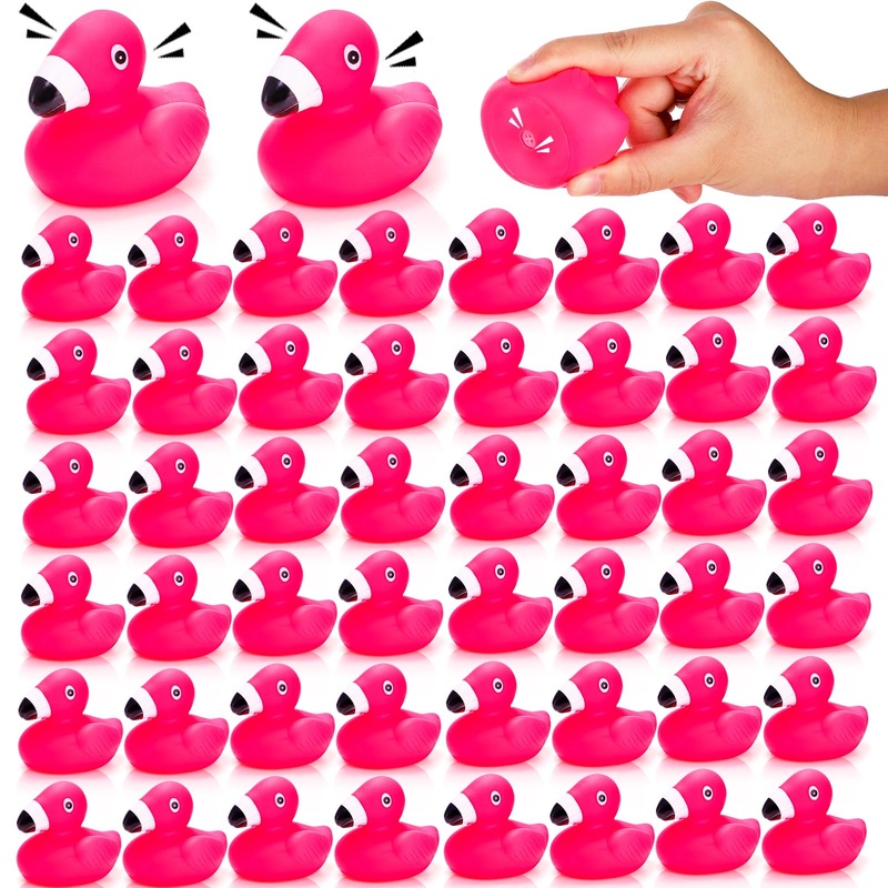 Goaste 50 Pieces Flamingo Rubber Ducks Bulk, Mini Pink Flamingo Bath Toys, Cute Floating Squeaky Bathtub Ducks for Baby Shower,