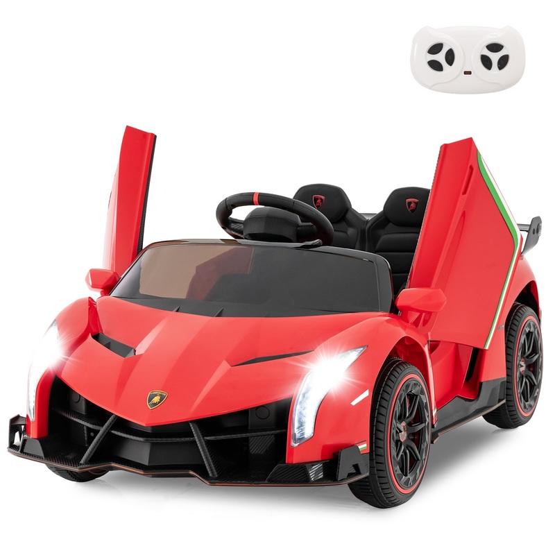 INFANS 2 Seater Kids Ride on Car, 12V 4WD Licensed Lamborghini Veneno Powered Electric Vehicle with Hydraulic Doors, Rocking Mod
