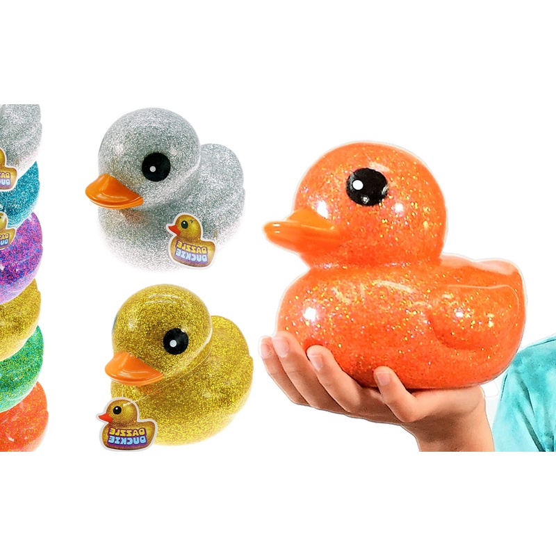 JA-RU Giant Glitter Rubber Ducks (2 Ducks Assorted) 7” Large Rubber Duck. Kid Bath Toys. Stress Relief Fidget. Beach & Pool Toy