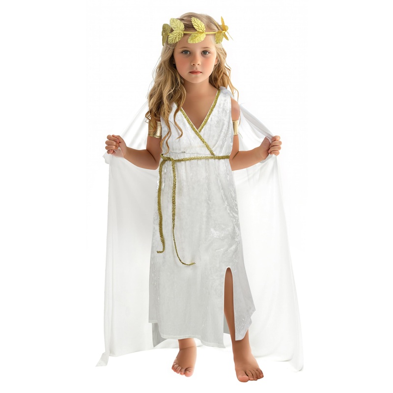 JPXH Greek Costume Kids Children’s Goddess Dress Athenian Style Clothing Girl’s Roman White Dres-L