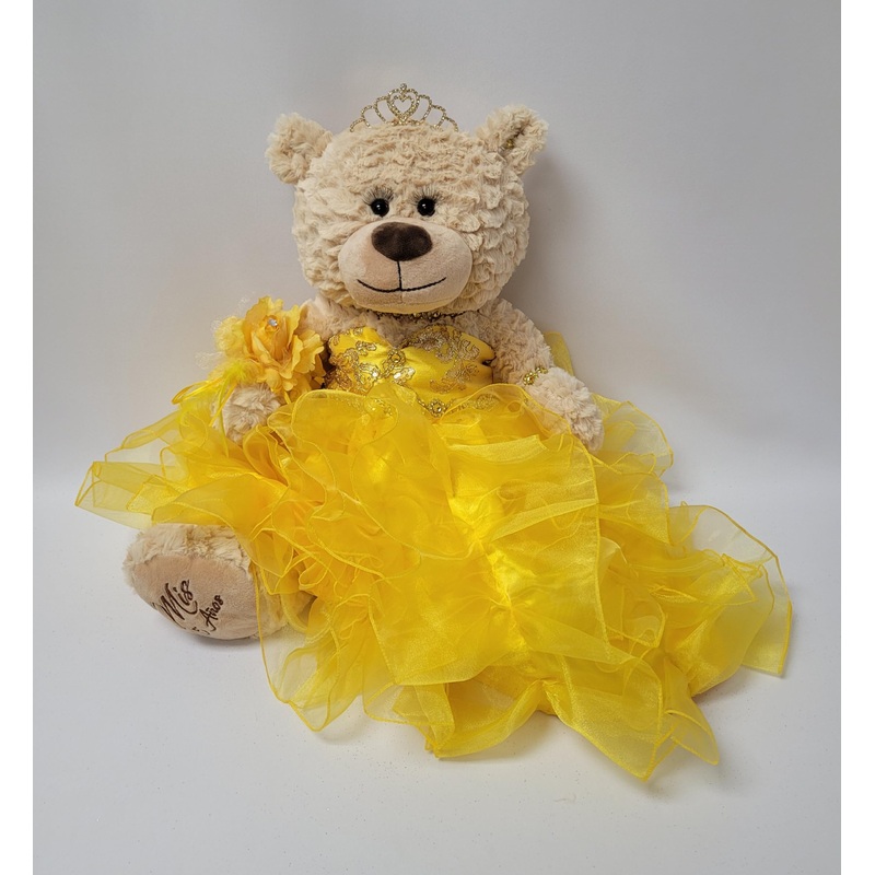 KINNEX COLLECTIONS SINCE 1997 20” Quince Anos Quinceanera Last Doll Teddy Bear with Dress (Centerpiece) ~ ARC16832-11R (Yellow)