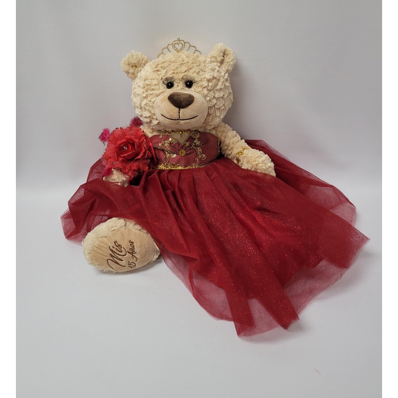 KINNEX COLLECTIONS SINCE 1997 20” Quince Anos Quinceanera Last Doll Teddy Bear with Dress (Centerpiece) ~ ARC16832-7 (Burgundy)