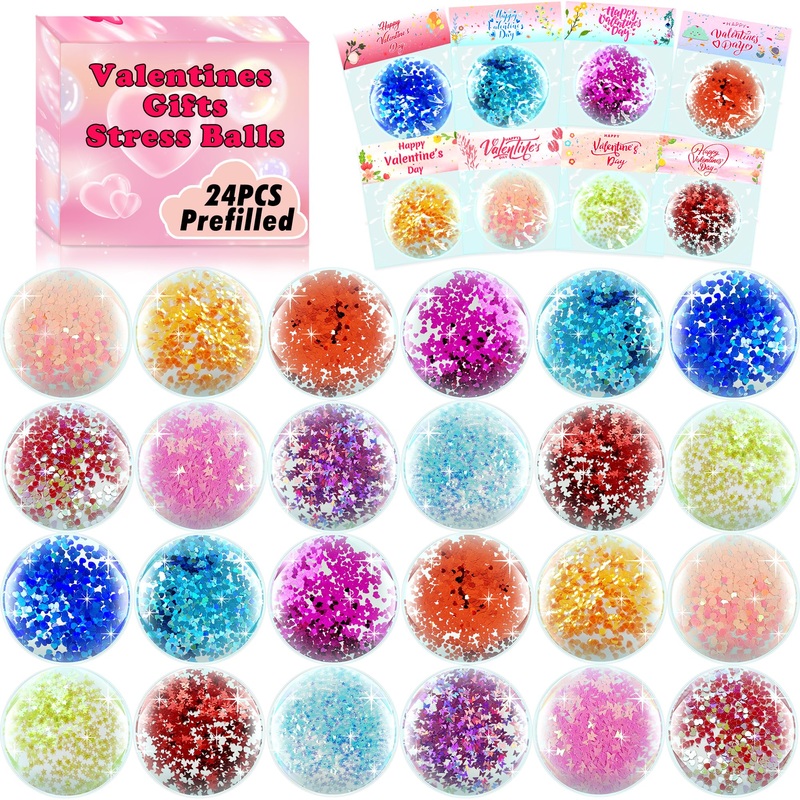 KissFree Multicolor Valentine’s Day Stress Balls, 24 PCS, Unisex Kids Party Favors