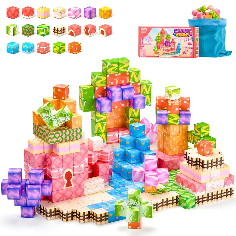 KKQ Magnetic Blocks 100PCS Magnetic Building Blocks for Kids, Candy Castle STEM Sensory Toys for Toddler,Christmas Birthday Gift