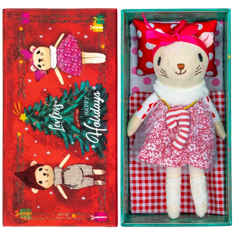 LEVLOVS Mouse in a Box Toy Baby Registry Animal Doll (Christmas Mouse Girl)