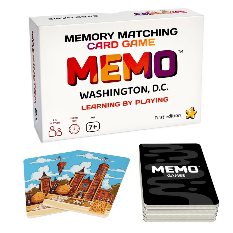 MEMO Washington, D.C. Landmarks – Memory Matching Card Game for Adults, Kids & Teens – Fun & Educational Family Friendly Concent