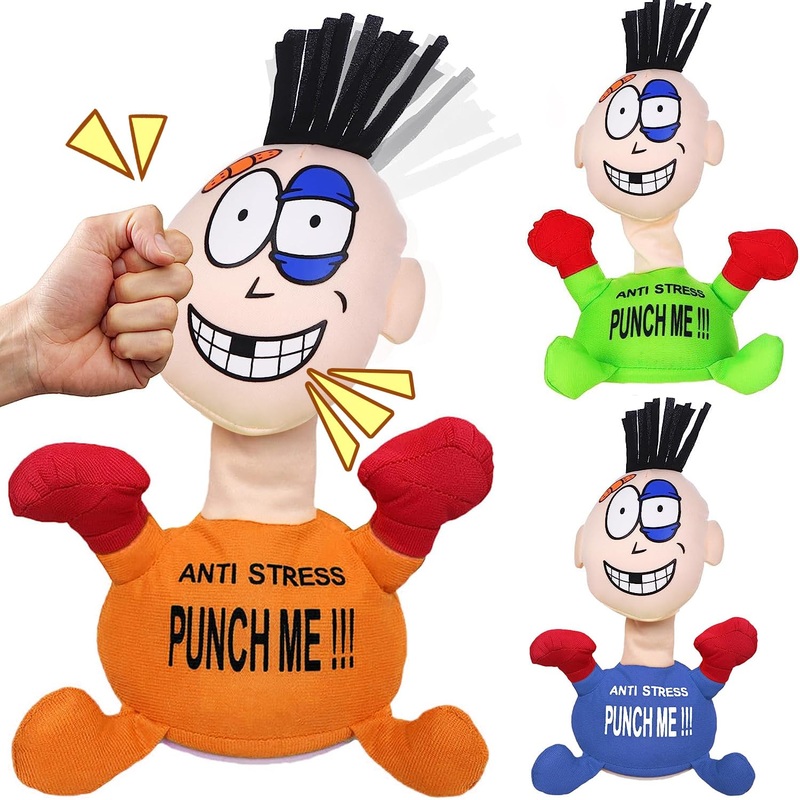 Mvctongk Electric Anti Stress Punch Me Plush Doll Relief Toys, Funny Plush Doll with Screaming Sound Creative Screaming Toys Des