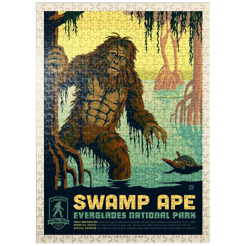 MyPuzzle Legends of The National Parks: Everglade’s Swamp Ape, Vintage Poster – Premium 500 Piece Jigsaw Puzzle for Adults