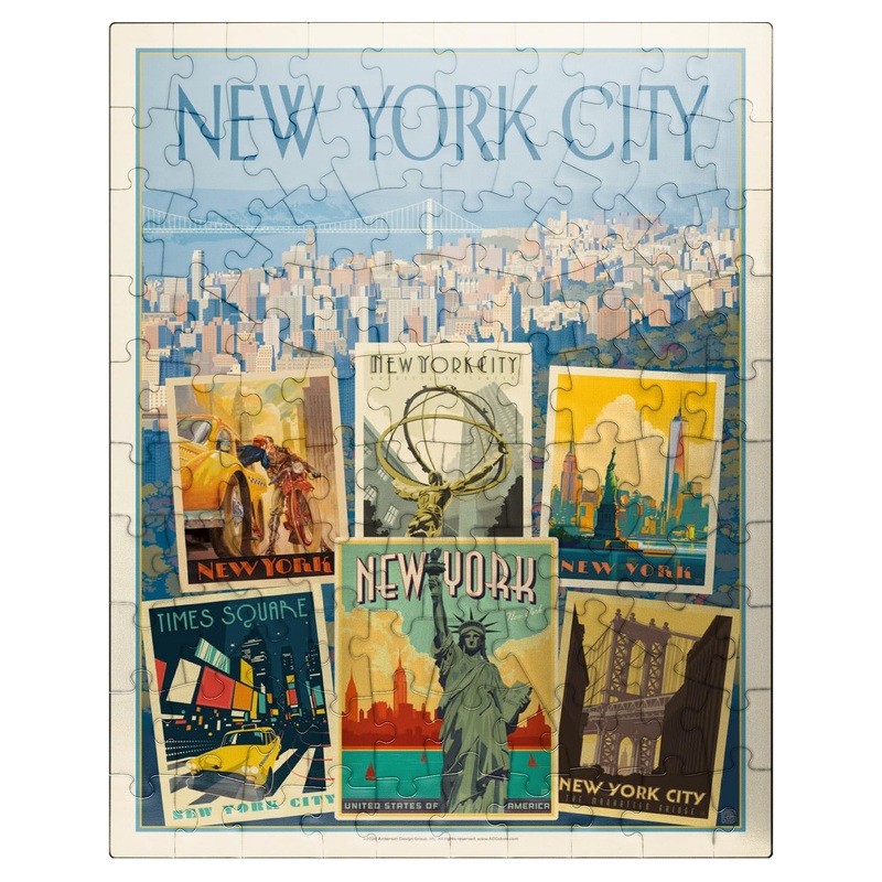 MyPuzzle New York City: Multi-Image Collage Print, Vintage Poster – Premium 100 Piece Jigsaw Puzzle for Adults