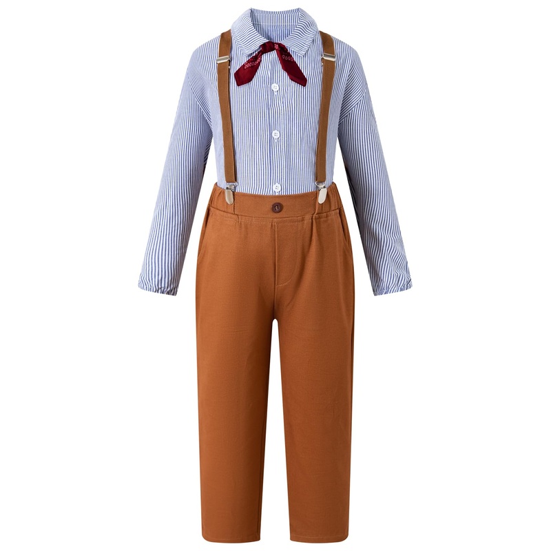 Okbebe Boys Pioneer Costume Kids Colonial Villager Costume (Blue,6-8Y)