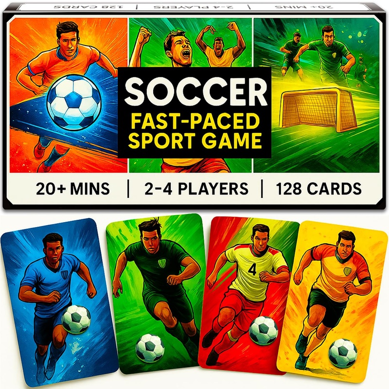 QUOKKA Soccer Fast-Paced Card Game for Kids & Adults – 128 Cards & Easy Rules – Quick & Fun Matching Game – 2-8 Players – Ages 8