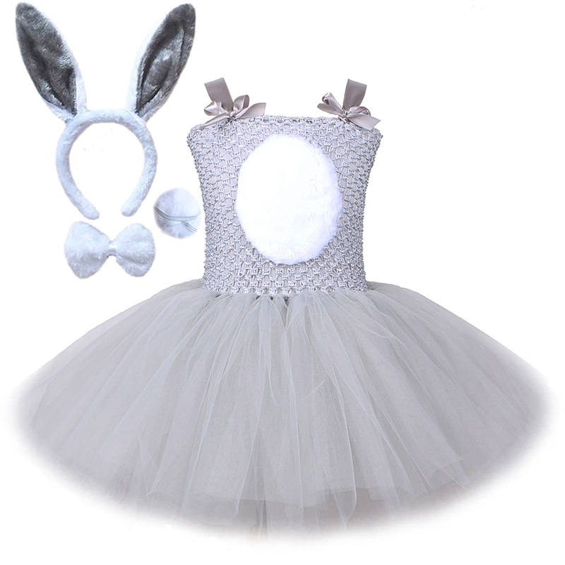 RABISS Easter Kids Girls Bunny Costume Tutu Dress Up Clothes Set Rabbit Birthday Party Animal Kids Costume Grey