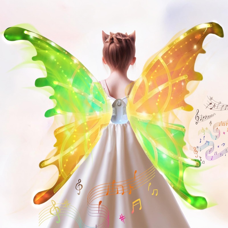 RANFLY Electric Butterfly Wings for Girl, Fairy Wings with LED Lights and Music, Moving Butterfly Wings Toy for Kids