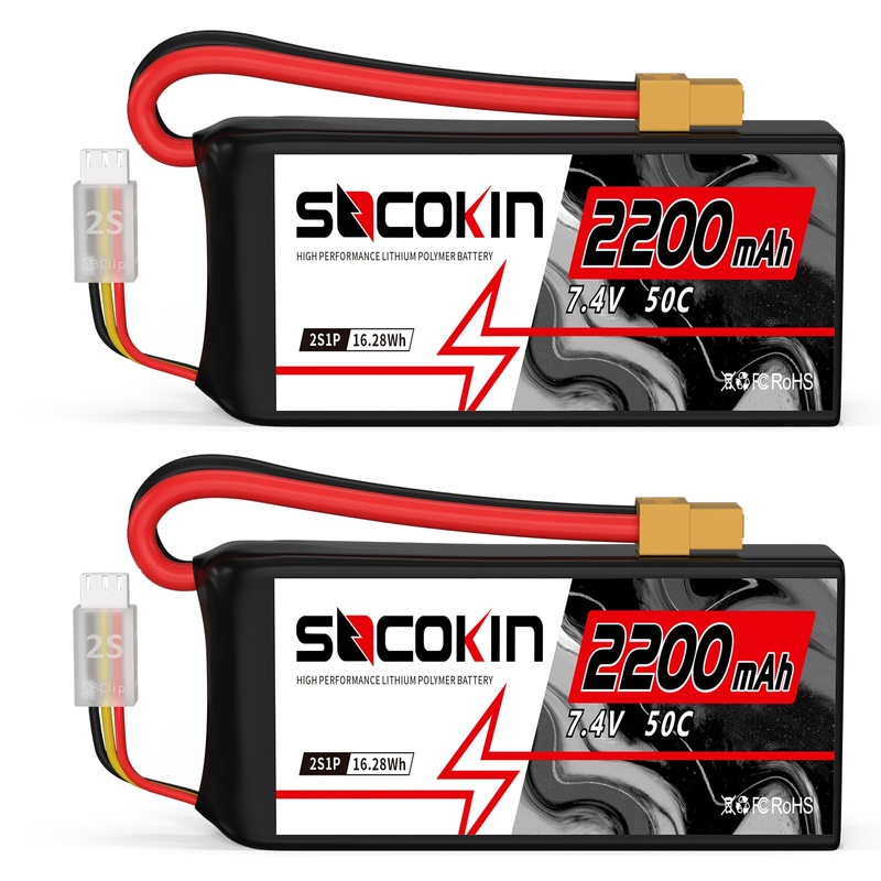 Socokin 2S Lipo Battery 7.4V 50C 2200mAh Batteries with XT60 Connector Plug Shorty Soft Case Battery for RC Car Truck Boat Trugg