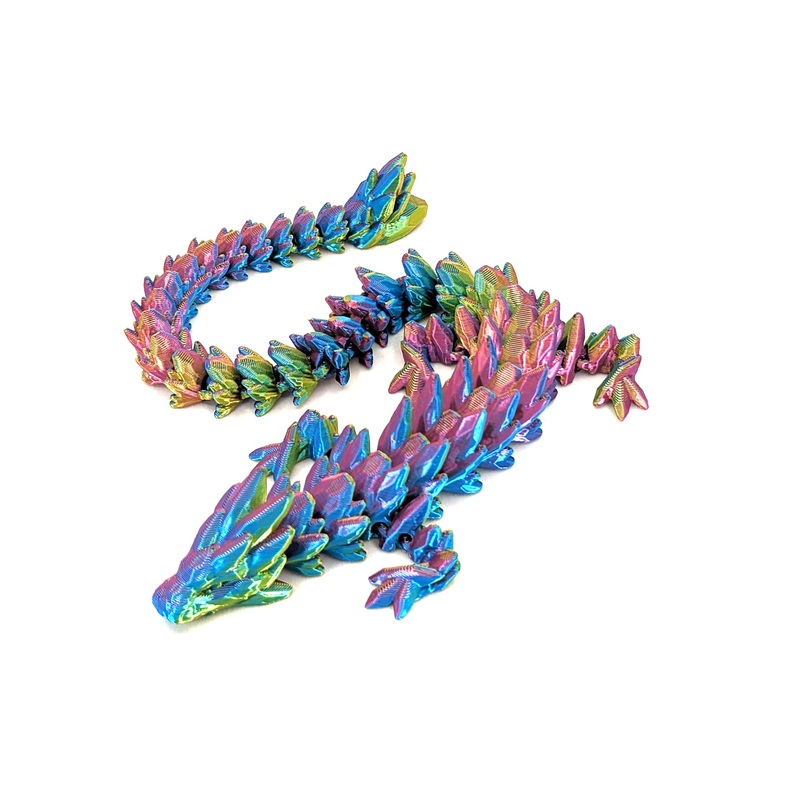 Subpoly 12” Articulated Gem Stone Dragon – New 2024 Ver – Multi Color 3D Printed Plastic Dragon Figure – Rainbow Pearlescent Co
